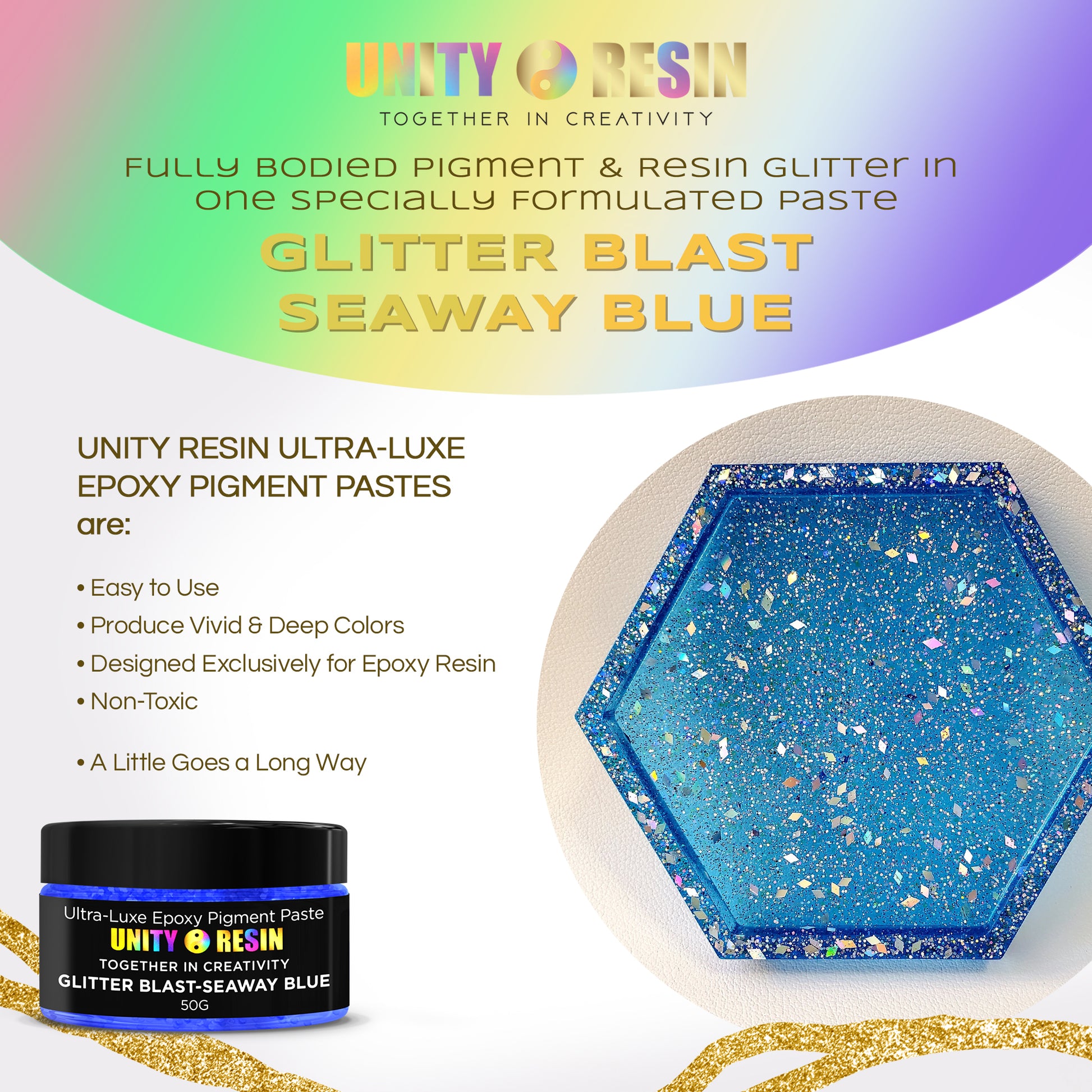 Ultra-Luxe Epoxy Resin Pigment Paste- GLITTER SPARKLE BLAST-SEAWAY BLUE  (50G)