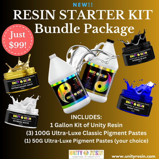 NEW Resin Art Starter Package Kit! -Includes 1 Gallon Kit of Unity Resin Premium Artist Epoxy & 4 Ultra Luxe Pigments